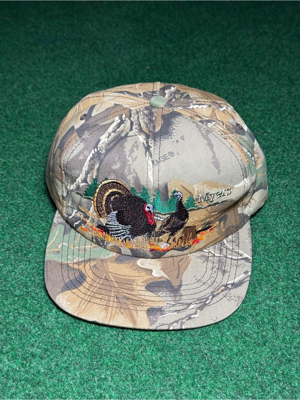 Turkey Hunting Vintage Camo Hat 90s Advantage Camouflage Snapback Cap